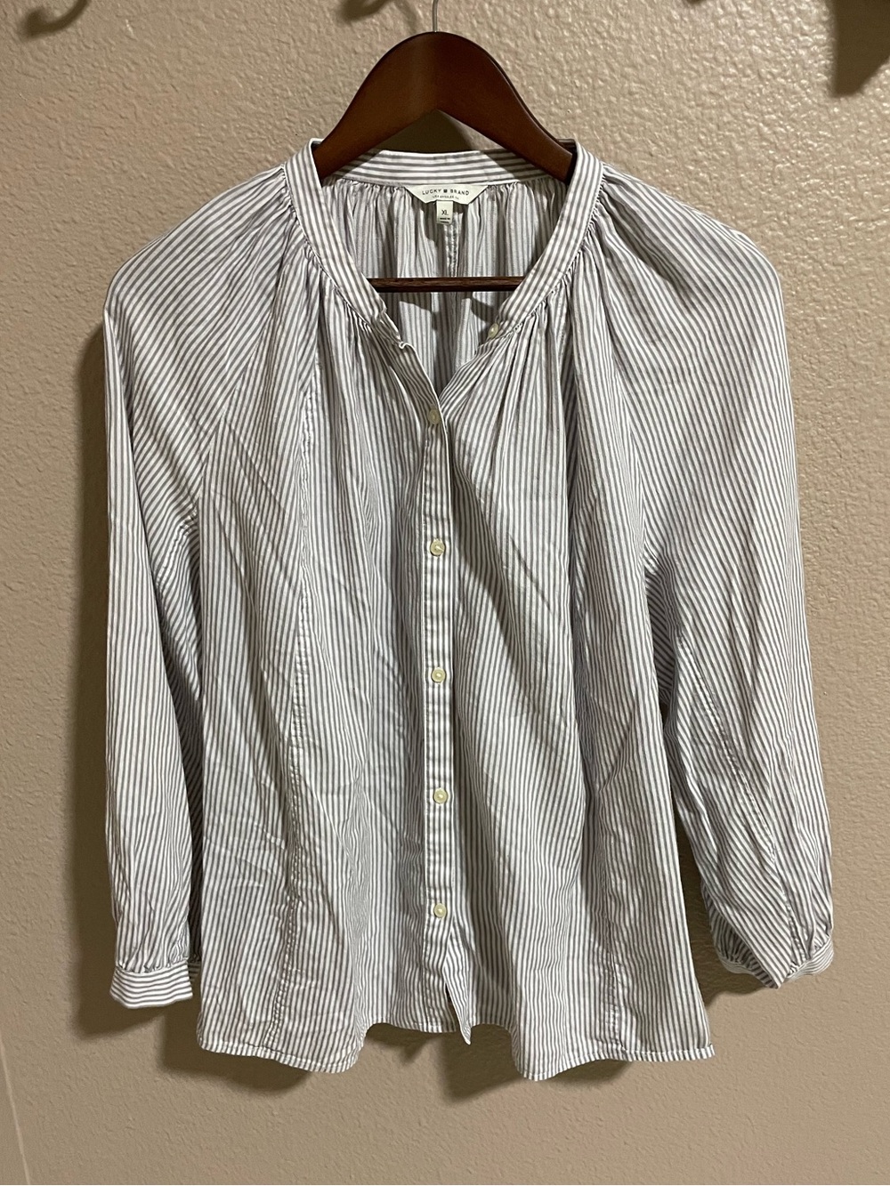 Lucky Brand White and Gray Striped Button-Front Blouse